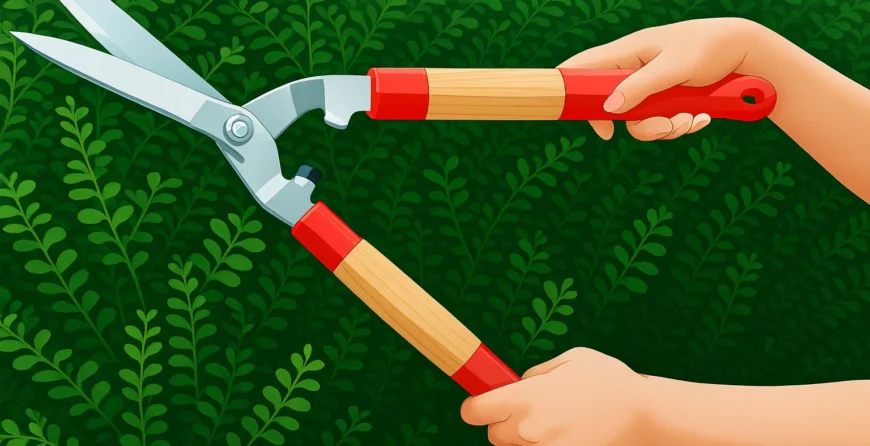 Person trimming green bushes with hedge shears – representing the best local gardening services for lawn care and shrub maintenance.